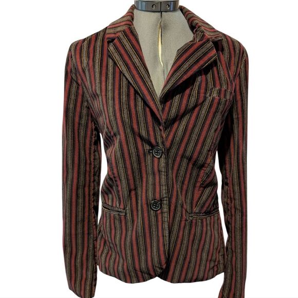 Free People B-Line Striped Velvet Blazer Red Burgundy Academia Jacket - Picture 8 of 10